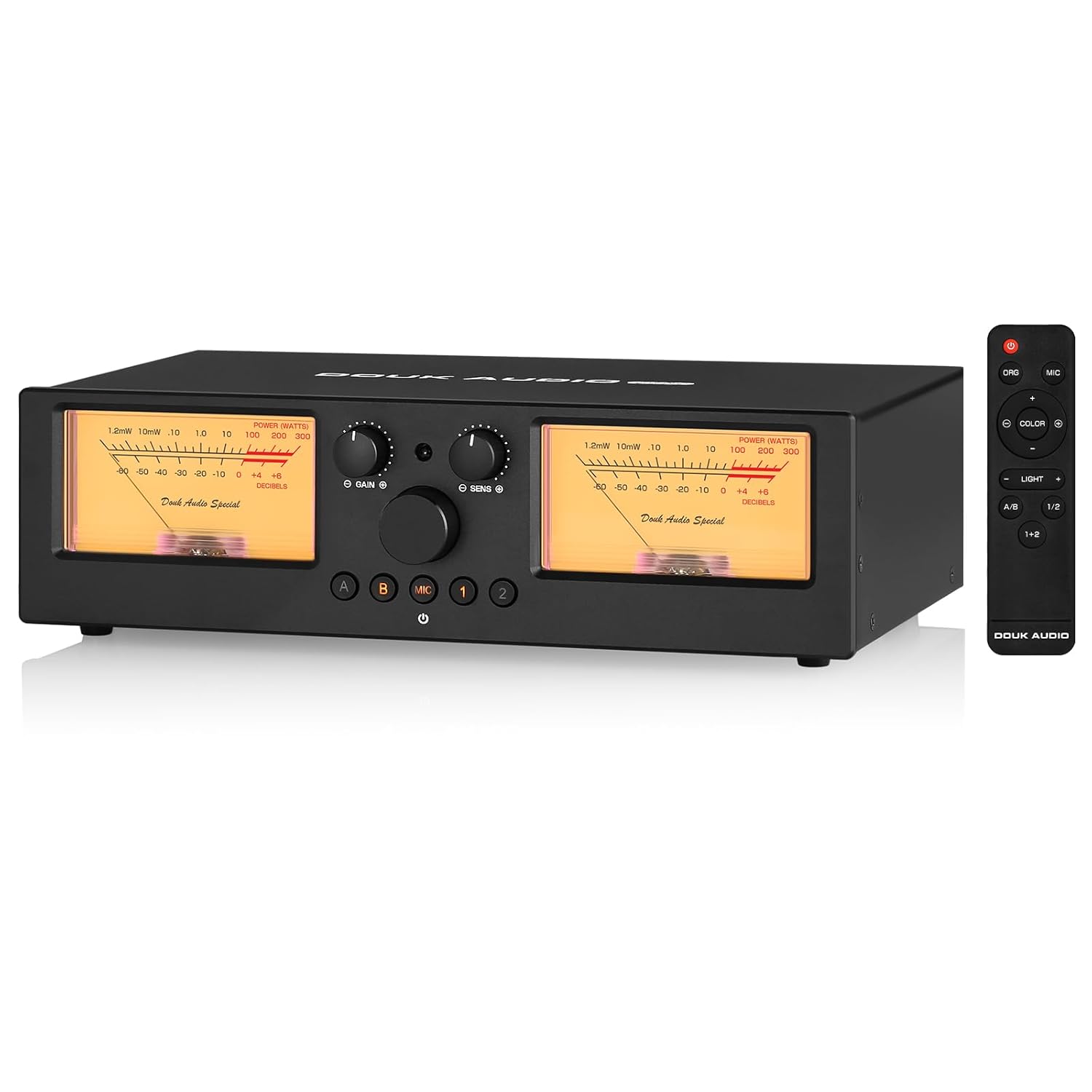 Douk Audio VU3 PRO Dual Analog VU Meter, 2-Way Amplifier Switch, Speaker Selector, Amp Audio Switcher Box 2-IN-2-OUT with DB Panel Display