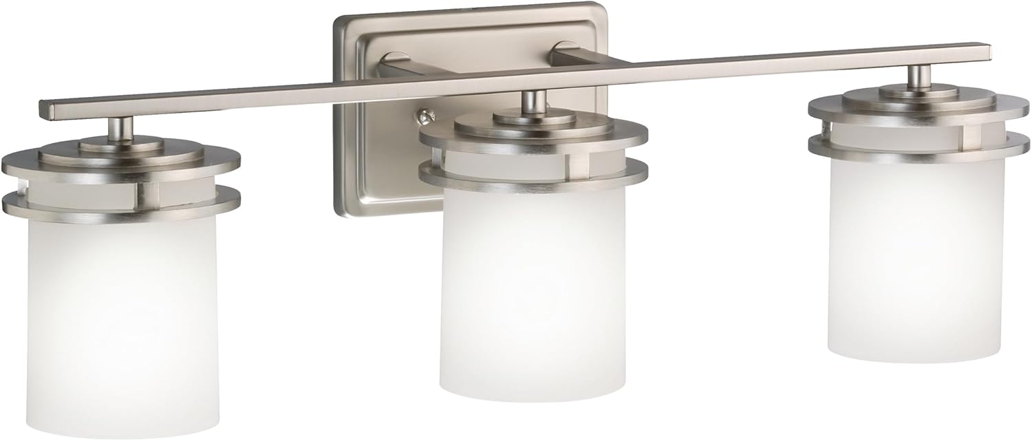 Kichler Hendrik 24" Vanity Light in Brushed Nickel, 3-Light Modern Bathroom Vanity with Satin Etched Cased Opal Glass, (24" W x 8" H), 5078NI