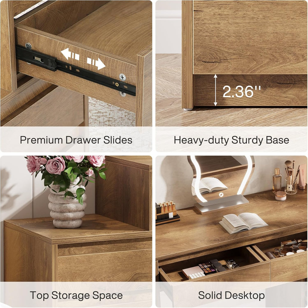 Tribesigns 63" Vanity Desk with 5 Drawers for Bedroom, Makeup Table with Movable 3-Drawer Chest Cabinet & Storage, Modern Large Dressing Table for Women Girl, Make up Desk for Bedroom
