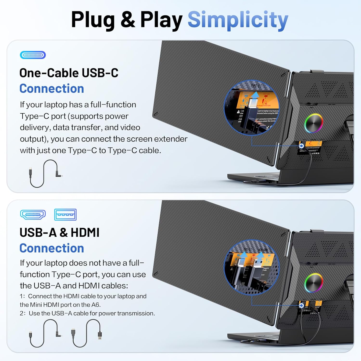 Laptop Screen Extender, 14” FHD 1080P Portable Monitor for Laptop with 100% sRGB, Dual Screen Extender for Laptop 13–17.3”, Plug & Play External Monitor, Business Travel & Home Office