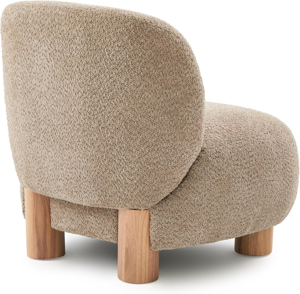 Christopher Knight Home Modern Low Profile Accent Chair for Living Room, Boucle Upholstered Armless Chair with Rubberwood Legs, Comfy Lounge Armchair, Plush Cloud-Like Seating for Bedroom, Light Brown