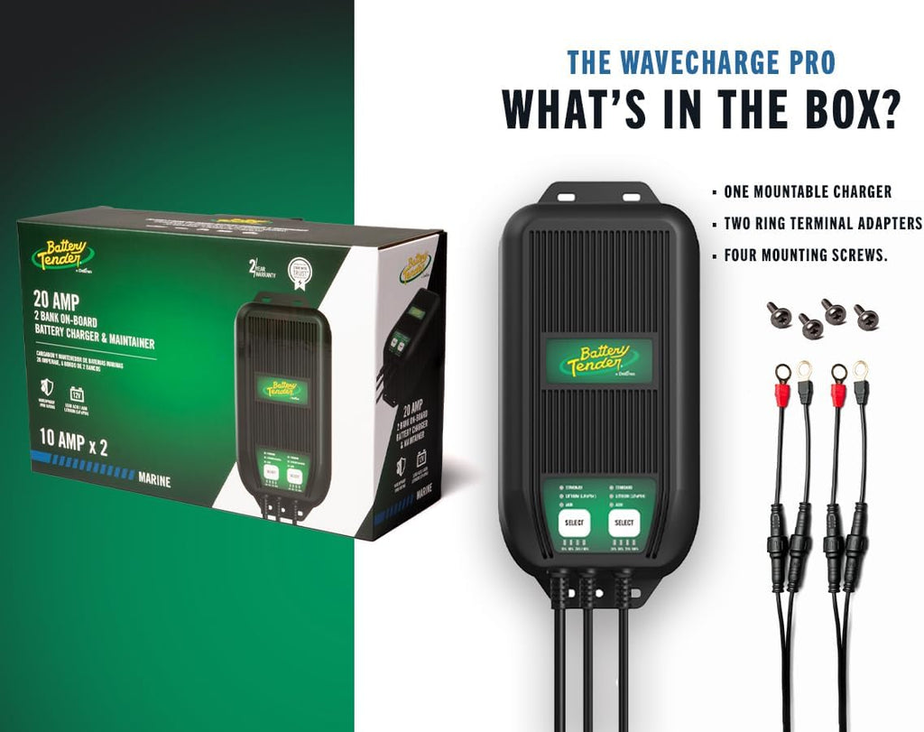 Battery Tender WaveCharge Pro 2 Bank Multibank Charger - 20 AMP (10 AMPs Per Bank) -12V - Smart Multi Battery Weatherproof Charger and Maintainer - 022-1007-DL-WH