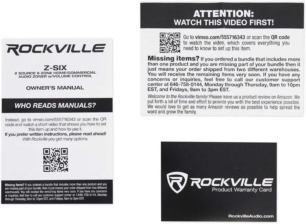 Rockville Z-SIX 300W 6-Zone Audio Zoner 8-Ohm, Multi-Room Control, Dual Source Inputs, Volume Control, for Home and Commercial Audio Systems