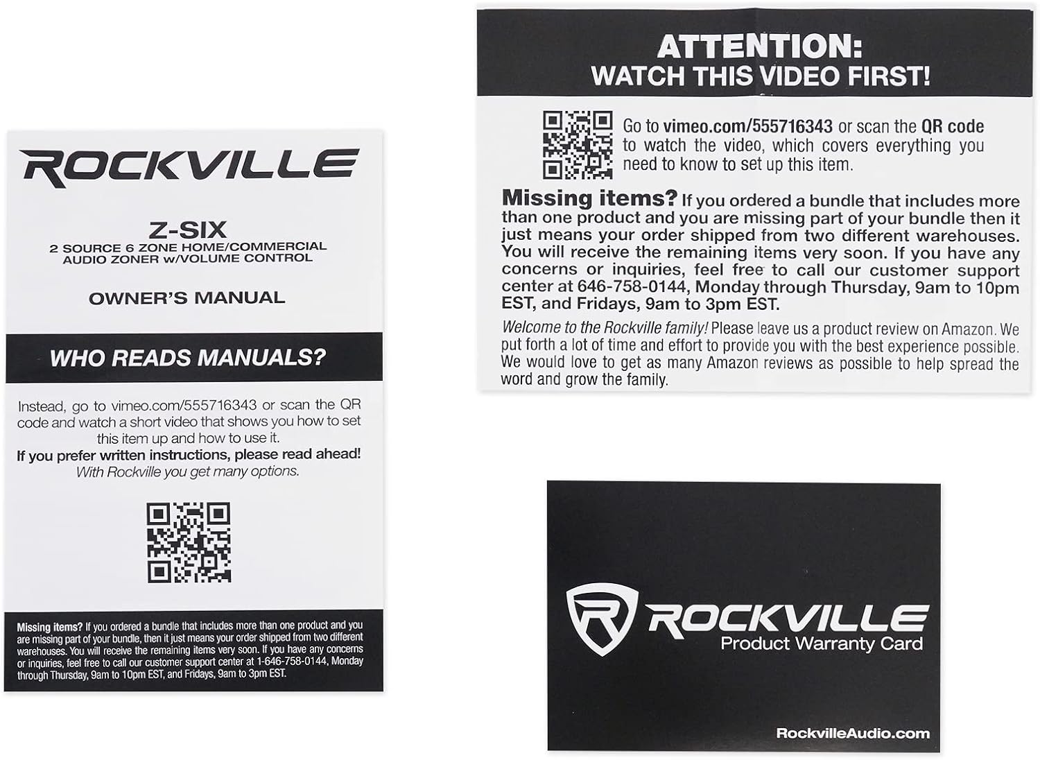 Rockville Z-SIX 300W 6-Zone Audio Zoner 8-Ohm, Multi-Room Control, Dual Source Inputs, Volume Control, for Home and Commercial Audio Systems