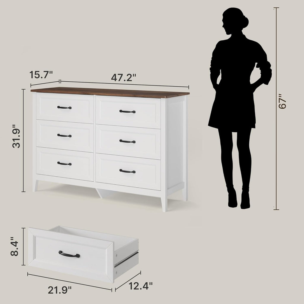 Gizoon 2-Piece Bedroom Furniture Set – Includes a 5 Drawer Dresser, a 6 Chest of Drawers,Modern Farmhouse Dresser Set, Ideal for Bedroom, Living Room
