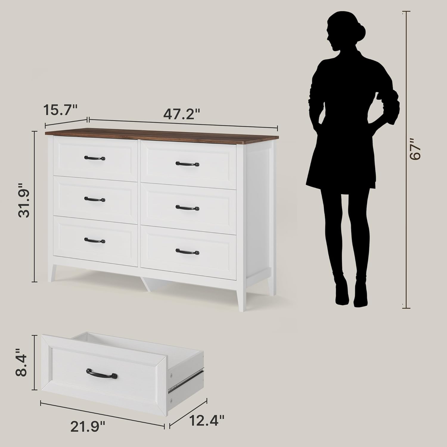 Gizoon 2-Piece Bedroom Furniture Set – Includes a 5 Drawer Dresser, a 6 Chest of Drawers,Modern Farmhouse Dresser Set, Ideal for Bedroom, Living Room