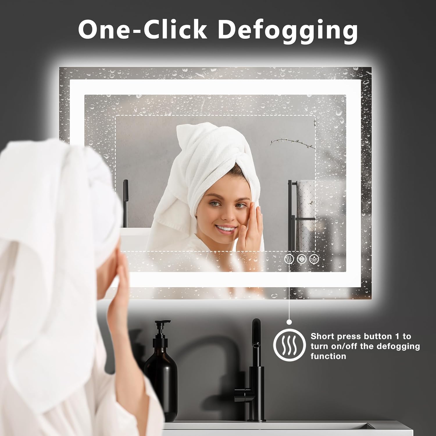 NEWBULIG 36"x36" Smart Anti-Fog LED Bathroom Mirror with Front Light & Backlit, 3 Color Modes, Dimmable, Memory Function, Wall-Mounted Modern Rectangular Vanity Mirror, White