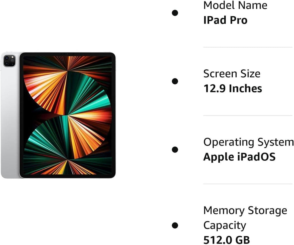 Apple 2021 iPad Pro 12.9-Inch, Wi-Fi, 512GB - Silver (Renewed)