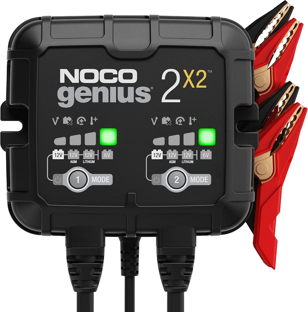 NOCO GENIUS2X2: 4A 2-Bank Smart Battery Charger (2A/Bank) - 6V/12V Automatic Maintainer, Trickle Charger & Desulfator with Overcharge Protection & Temperature Compensation – for Lead-Acid & Lithium