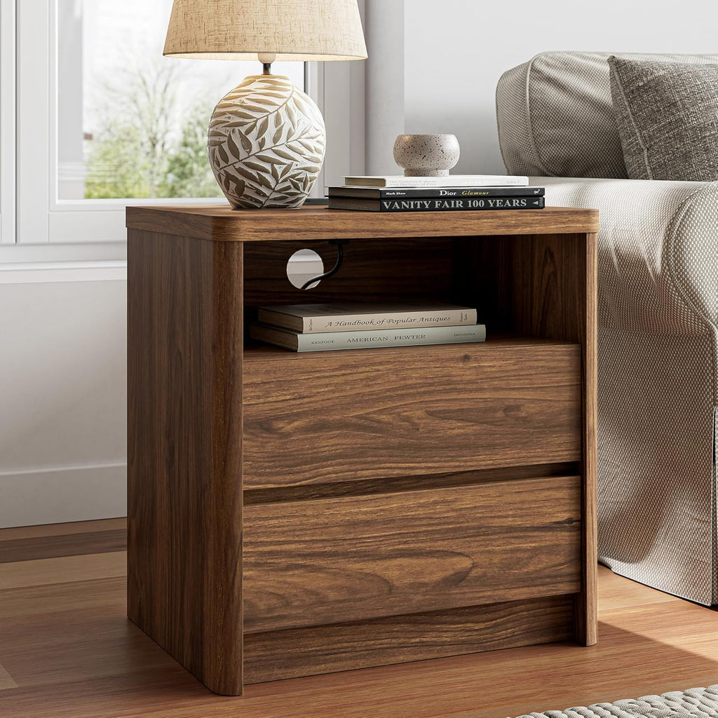 3 Pieces of Dresser and Nightstand Set,47.2 Inch Width 6-Drawer Dresser & 2-Drawer Nightstands Set of 2,Nightstand with USB&Type C Charging Station&Outlets, Modern Design for Bedroom, Walnut