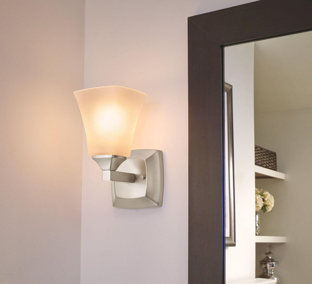 Moen YB5161BN Voss 1-Light Dual-Mount Bath Bathroom Vanity Fixture with Frosted Glass, Brushed Nickel