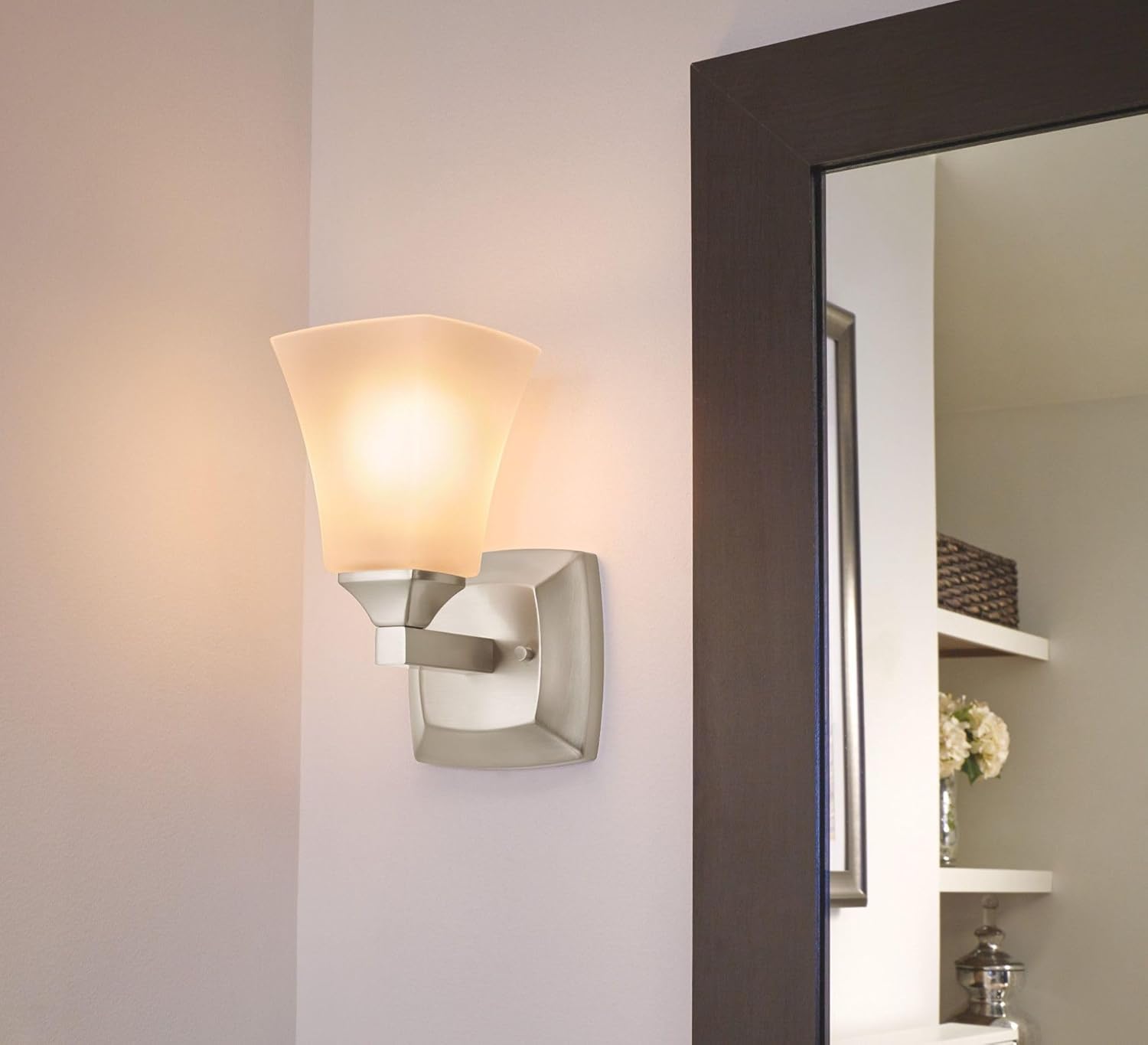 Moen YB5161BN Voss 1-Light Dual-Mount Bath Bathroom Vanity Fixture with Frosted Glass, Brushed Nickel