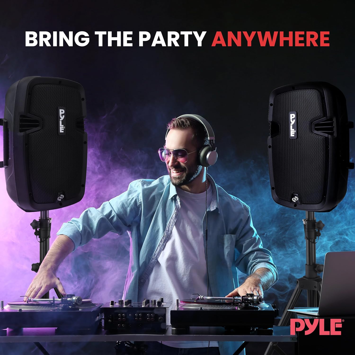 Pyle Active + Passive PA Systems - Dual 8inch 700 Watt Max Power Output Speaker with Microphone, Bluetooth Wireless Streaming, MP3/USB/SD/AUX Readers, Speaker Stands- Pyle PPHP849KT
