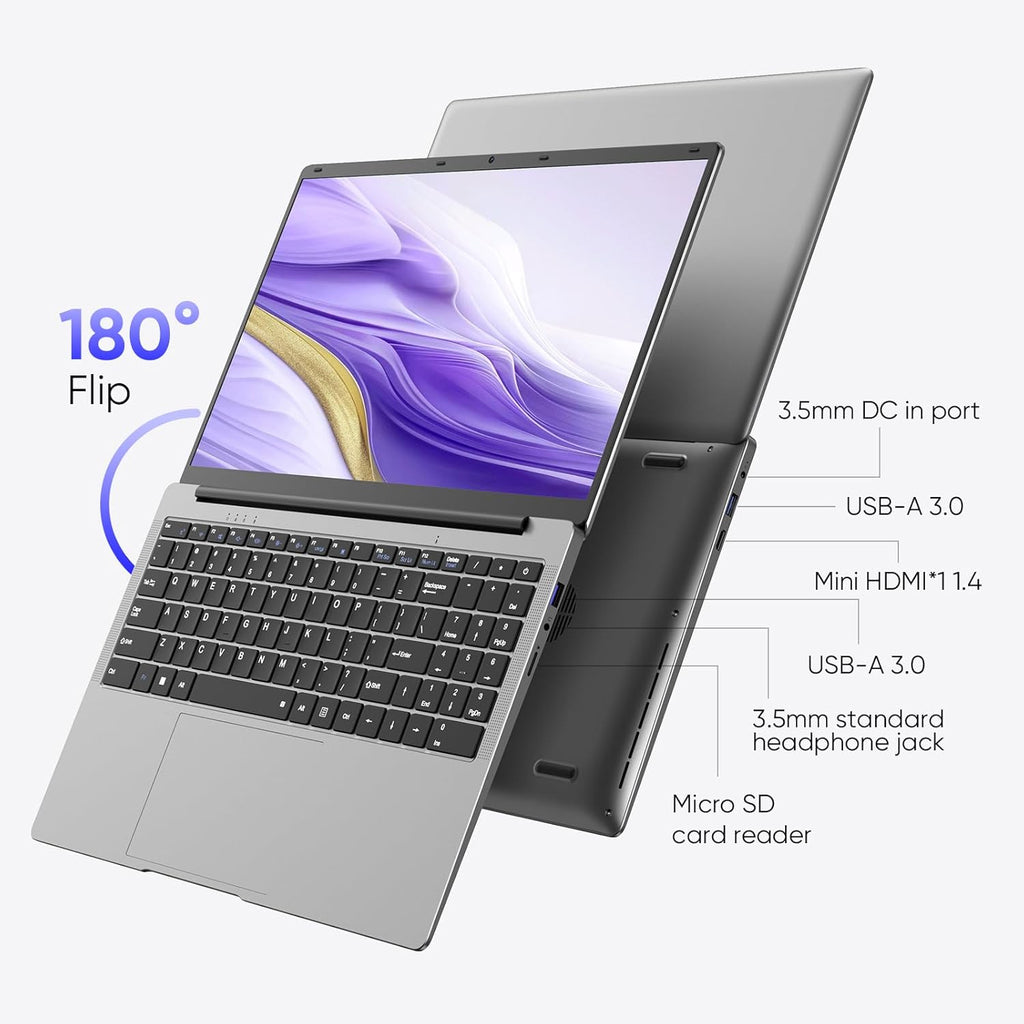 15.6" Laptop, 8GB RAM 256GB Storage, Celeron N4000 (up to 2.6GHz) 100% sRGB Screen, MS Office 2024, Win11 Pro Notebook Computer, Dual Band Wi-Fi, BT5.0, USB-A, Long Battery Life, Silver