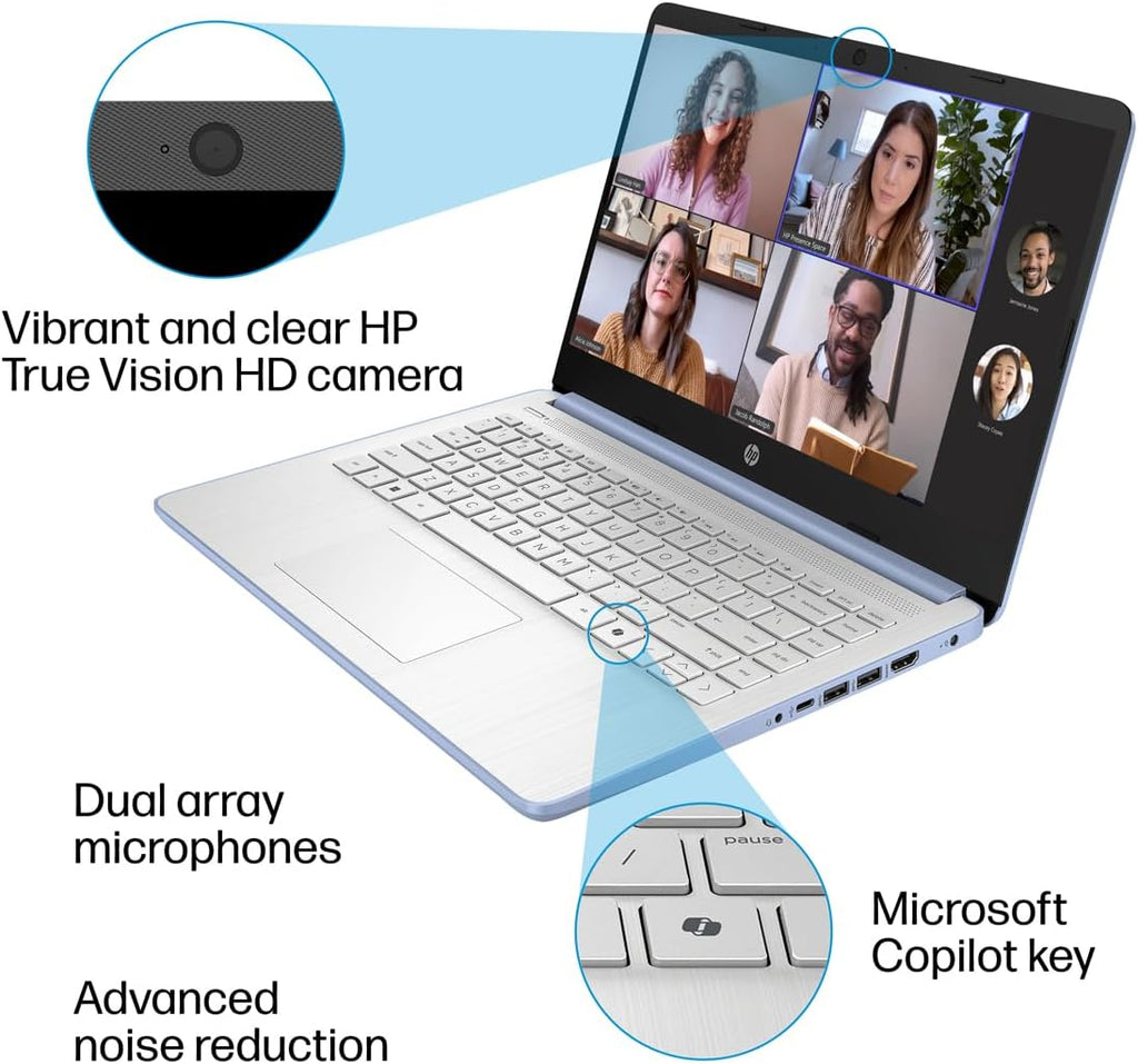 HP Laptop Computer for Students, 2026 Edition AI PC, 1 Year Office 365, Intel Processor, 16GB RAM, 128GB UFS, 500GB External HDD, Long Battery Life, Webcam, WiFi 6, Windows 11 Home S, Sky Blue