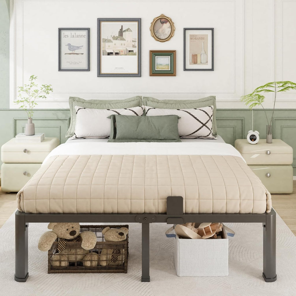 Firpeesy 14 Inch Full Size Bed Frame, Sturdiness Metal Full Platform Bed Frame with Storage, No Box Spring Needed, Noiseless, Ease of Assembly