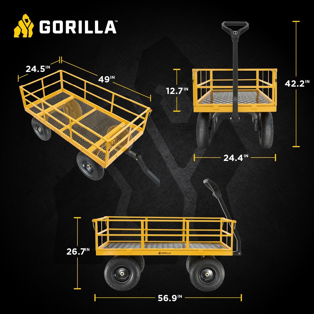 Gorilla Carts Heavy Duty, All Terrain Garden Wheelbarrow, 1200 Lb, Yellow - Gardening Equipment for Yard, Lawn, and Outdoor Use