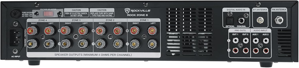 Rockville Rock Zone 8 Bundle: 8-Channel 8-Zone 1000W RMS Multi Room Receiver Amplifier, (16) HP65S-8 6.5 in 500W Peak/ 160W RMS Indoor Outdoor Swivel Home Theater Speakers 8-Ohm, 17-Items