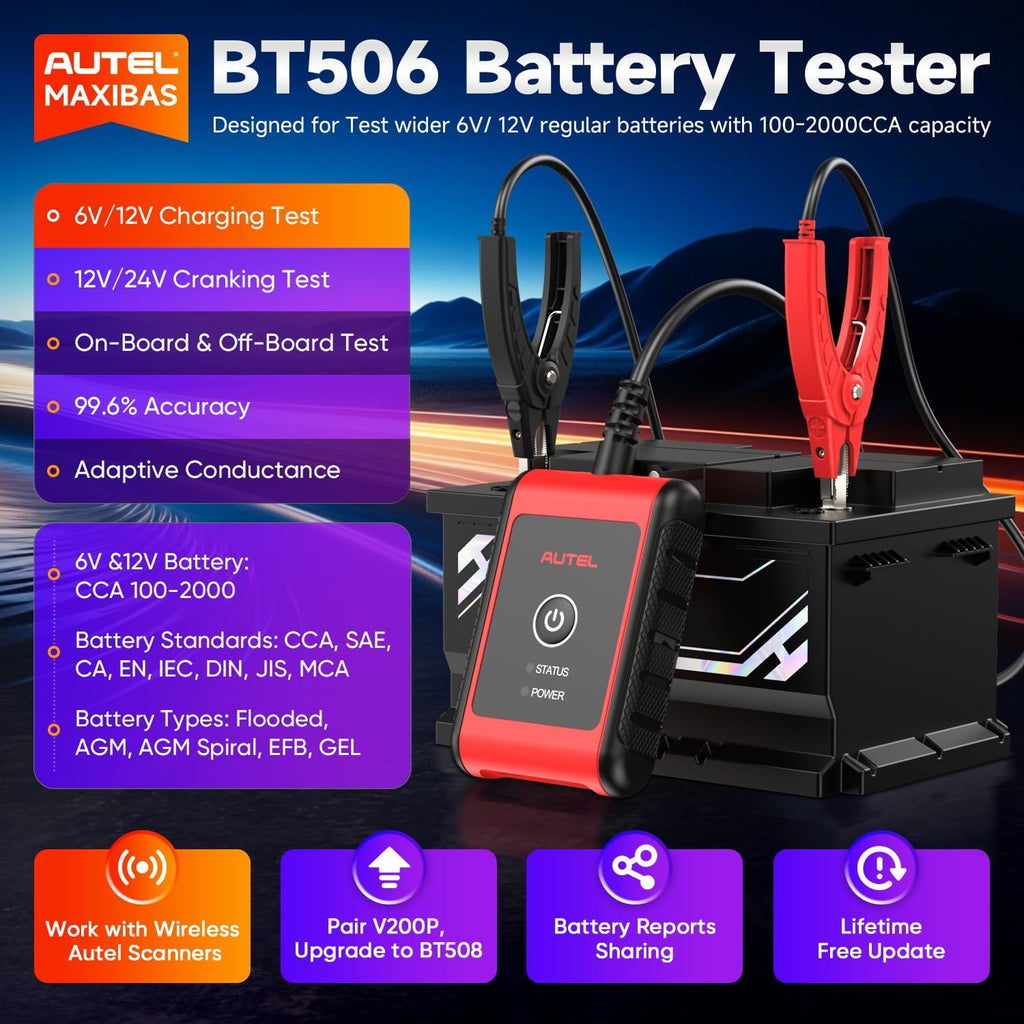 2026 Autel MaxiBAS BT506 Car Battery Tester, 6V 12V 100-2000 CCA Car Battery Analyzer, 12V 24V Auto Cranking/Charging System Test, Adaptive Conductance, High-Precision Battery Load Test for All Cars