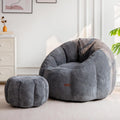 MAXYOYO Giant Bean Bag Chair with Ottoman, Pumpkin-Shaped Bean Bag Sofa with Footstool, Oversized Boneless Couch Chair in a Box, Comfy and Lazy Lounge for Dorm, Living Room, Bedroom, Dark Grey