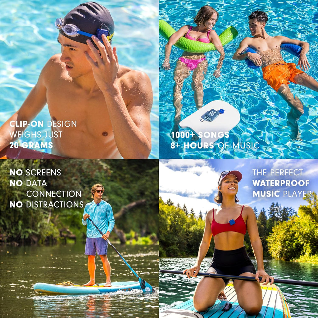 Mighty Wave Waterproof IPX7 Amazon Music Player - Includes Waterproof Wired Headphones - Perfect for Swimming with Music