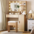 Garvee Vanity Desk with Mirror and Light, Makeup Dressing Table with Large Drawers and 3-Level Storage Dresser, 3 Lighting Modes Adjustable Brightness, Modern Vanity Set for Bedroom, Natural