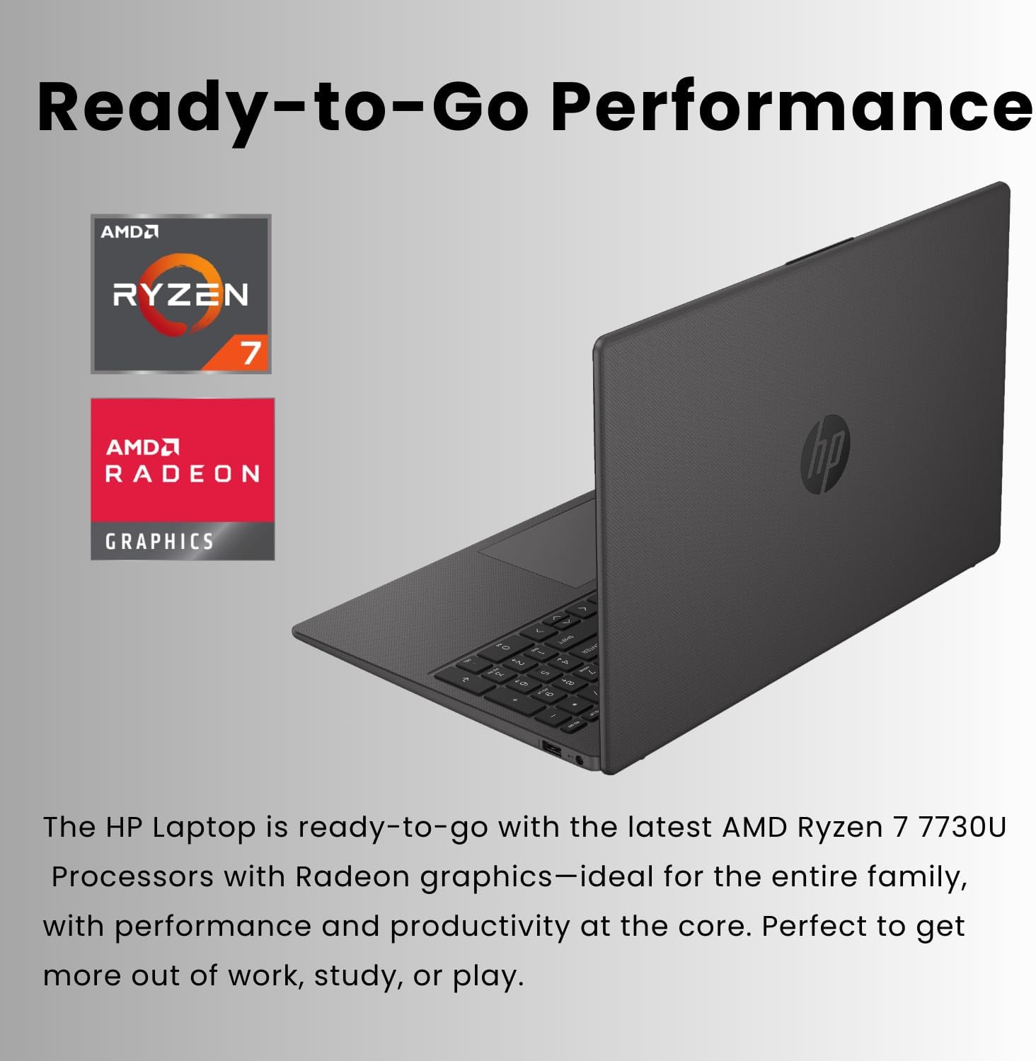 HP 255 G10 15.6" FHD Business Laptop, AMD Ryzen 7 7730U, 16GB RAM, 1TB PCIe SSD, Numeric Keypad, Webcam, Wi-Fi 6, HDMI, Windows 11 Pro, Black