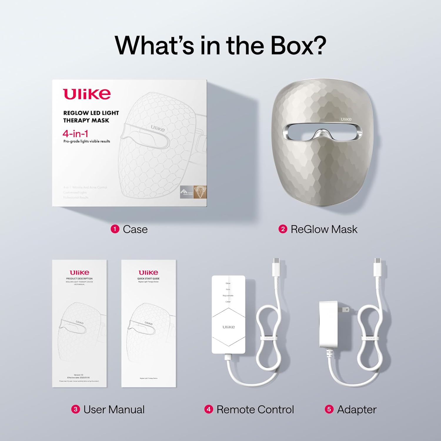Ulike ReGlow LED Face Mask, Red Light Therapy for Face, Red, Blue, Yellow & Infrared Light Therapy for Acne & Anti-Ageing, Cordless, Remote Control, Eye Protection, Home Skincare Device for Women Wife