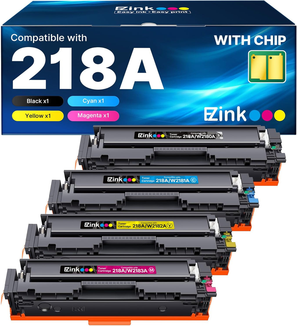 E-Z Ink Compatible HP 218A Toner Cartridges 4 Pack with Chip for HP 218A Toner HP 218 218X for HP Color LaserJet pro MFP 3301fdw Toner 3301cdw 3201dw 3301sdw Printer Ink Set W2180A W2180X (BCMY)