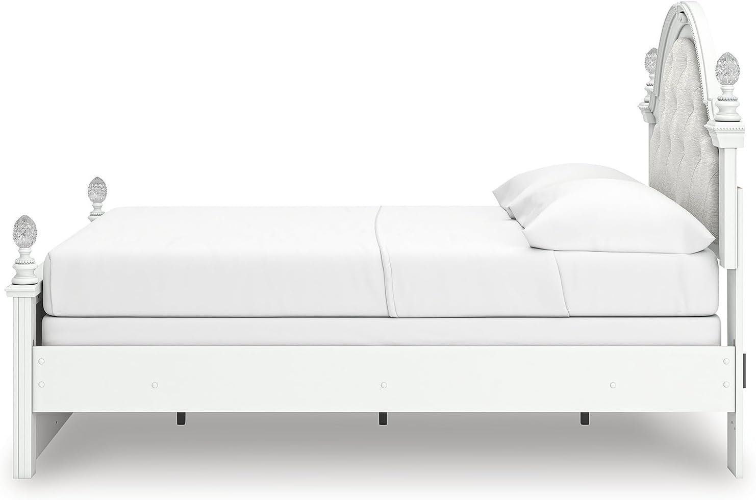 Signature Design by Ashley Maylilly Full Upholstered Panel Bedframe with LED Headboard Lights, Matte White Finish, Button‑Tufted Upholstery for Kids Bedroom