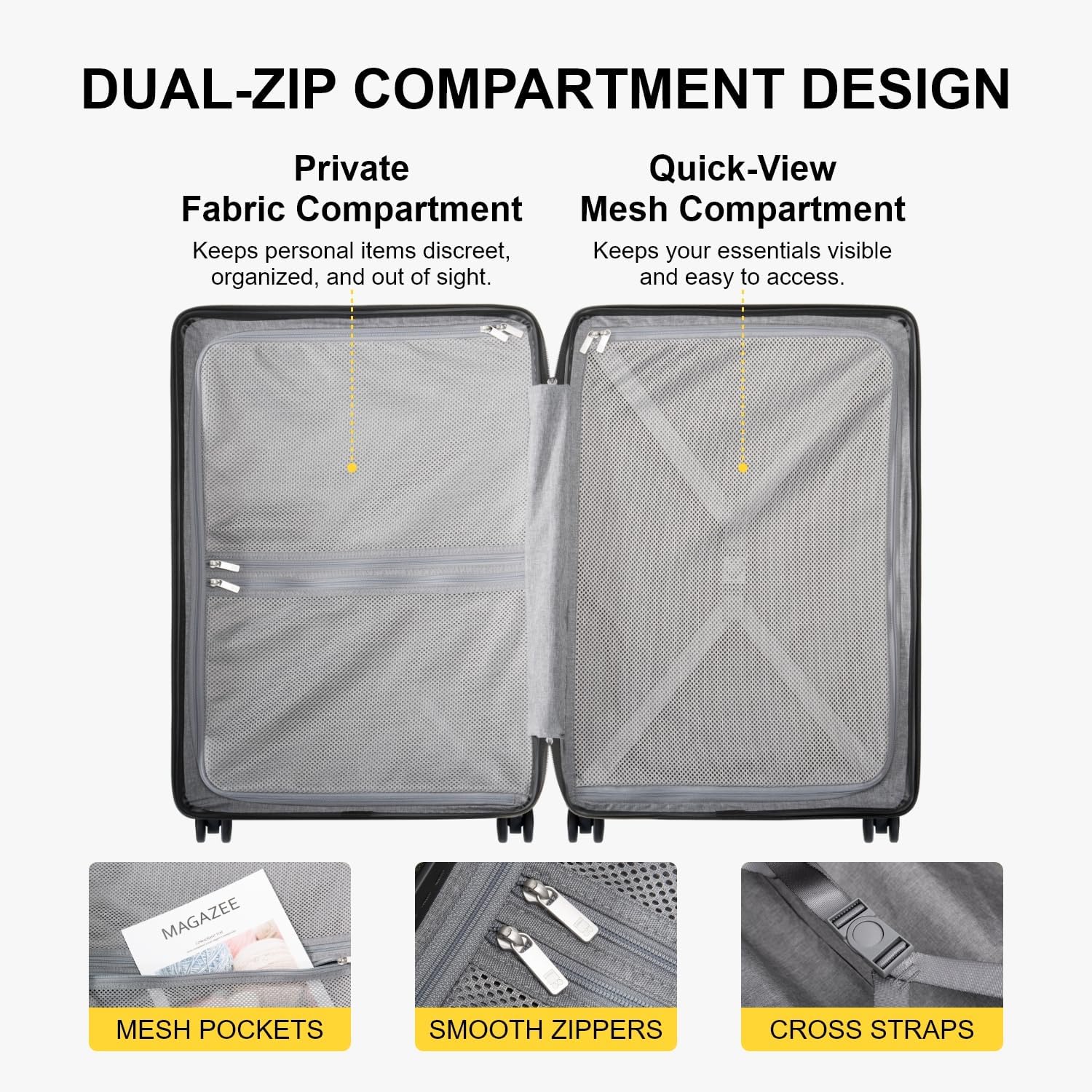 LEVEL8 Large Suitcase with Wheels, Checked Luggage, Lightweight Luminous Textured Tsa Approved Medium Hardside Large Luggages, 24 Inch, Black