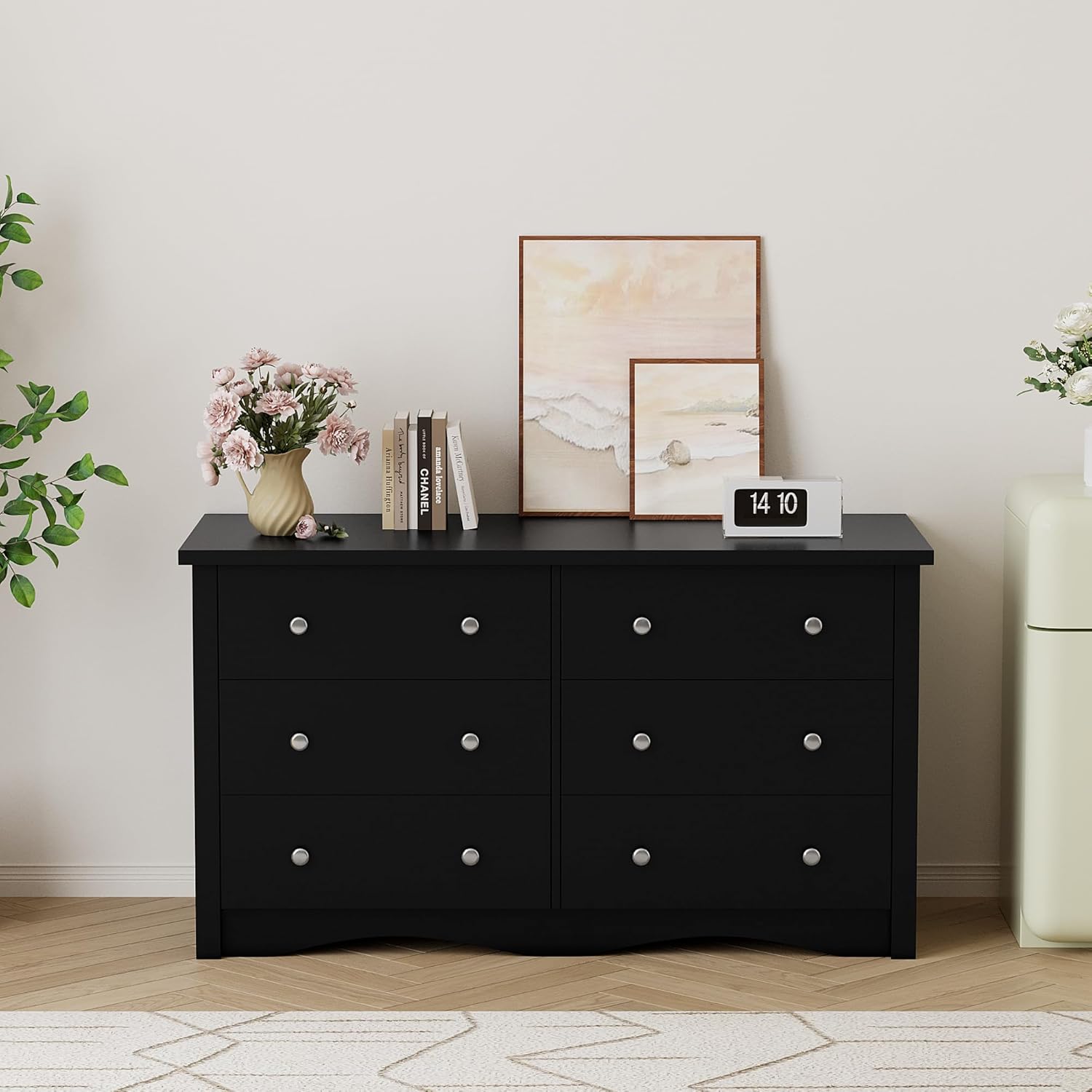 Shahoo Black Dresser for Bedroom with 6 Drawers, 47.2" Wide Chest Storage Organizer and TV Stand for Living Room, Closet, Hallway, Dormitory