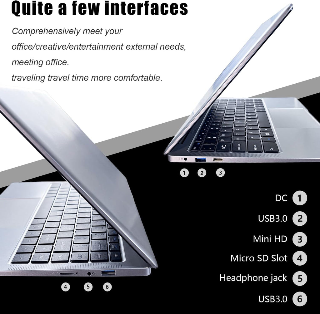 14.1 inch Laptop Computer, Quad Core Laptop Notebook Windows 11 Traditional Laptop with 4GB DDR4 256GB SSD 2.4/5G WiFi BT4.0 HDMI USB 3.0, Large Capacity Battery