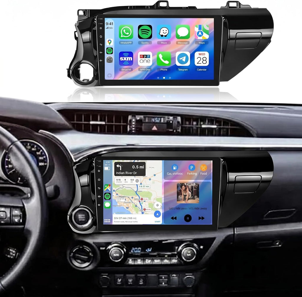 5/6GhzWiFi 8 Core 4GB+64GB for Toyota Hilux 2015-2020 Car Stereo Radio with 10.1 Inch IPS Touchscreen Wireless Carplay/Android Auto DSP Hi-Res GPS Android 15 FM/RDS SWC/AHD Backup Camera