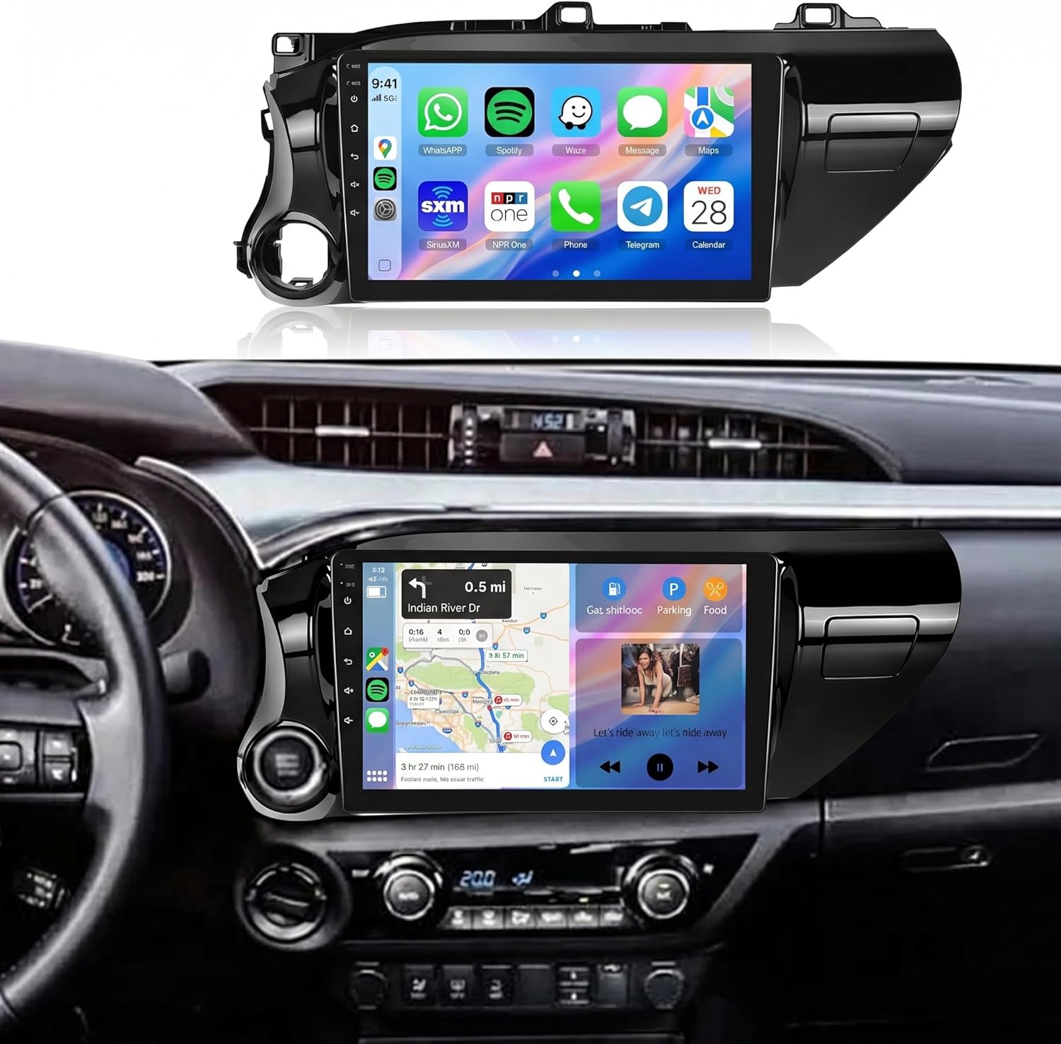 5/6GhzWiFi 8 Core 4GB+64GB for Toyota Hilux 2015-2020 Car Stereo Radio with 10.1 Inch IPS Touchscreen Wireless Carplay/Android Auto DSP Hi-Res GPS Android 15 FM/RDS SWC/AHD Backup Camera