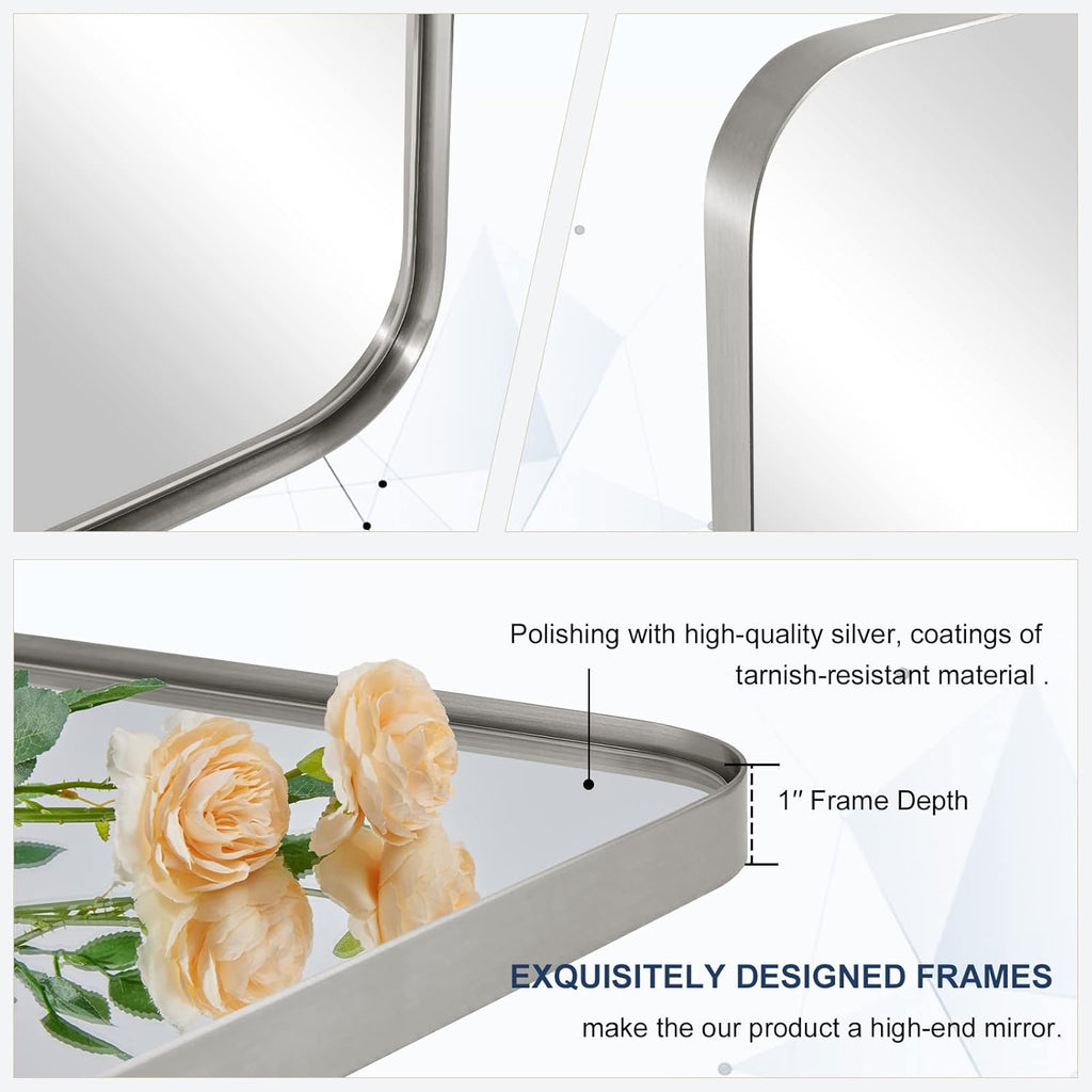 MOON MIRROR Brushed Nickel Pivot Mirror for Bathroom, Tilt Rounded Rectangle for Vanity, Overall 28.33 x 32 in (Mirror 24x 32 in)
