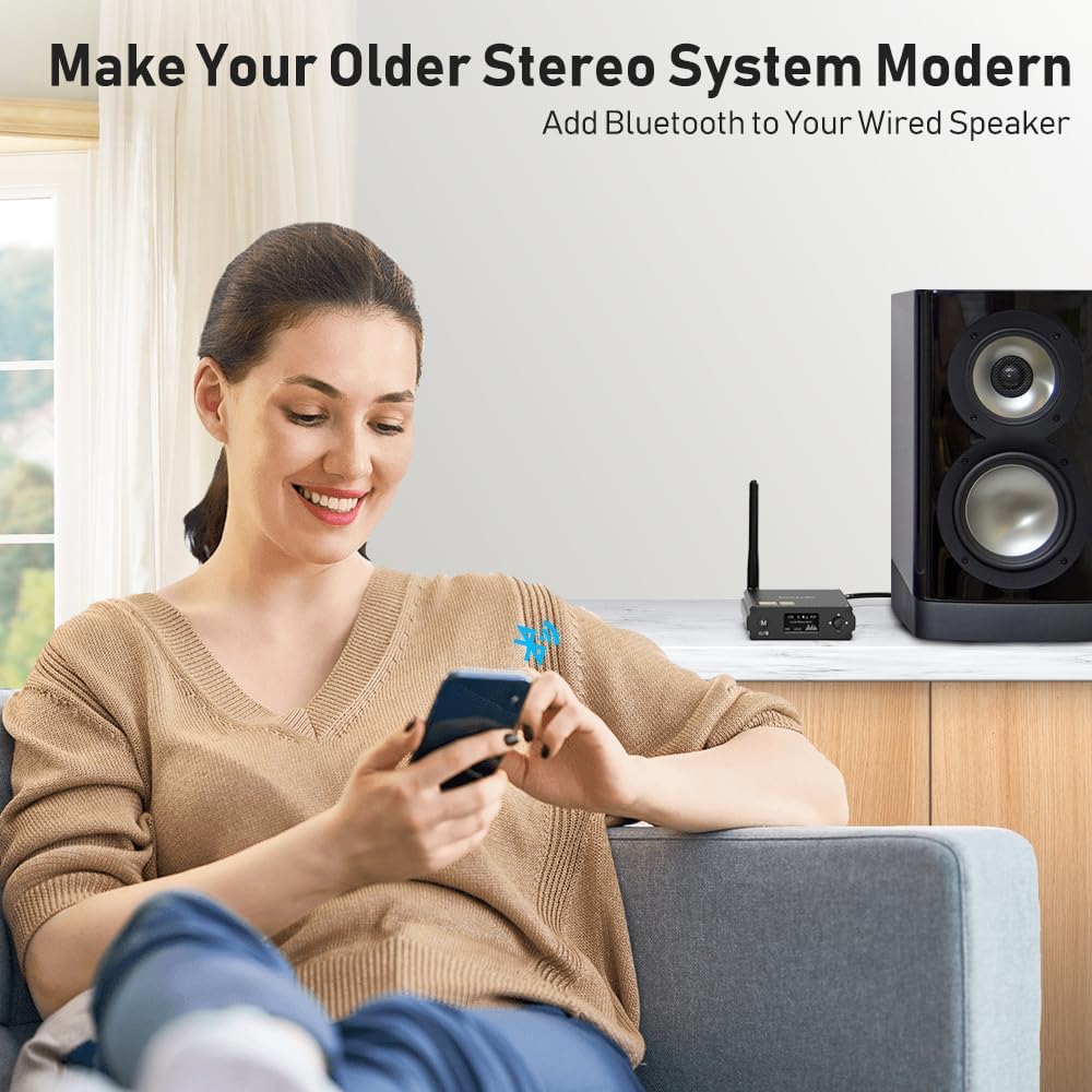 1Mii DS220 Hi-Res HiFi Bluetooth Receiver for Home Stereo, LDAC & aptX HD Wireless Music Receiver with Audiophile DAC, Optical/RCA Outputs for Amplifier & AV Receiver, OLED Display, 7 EQ Modes