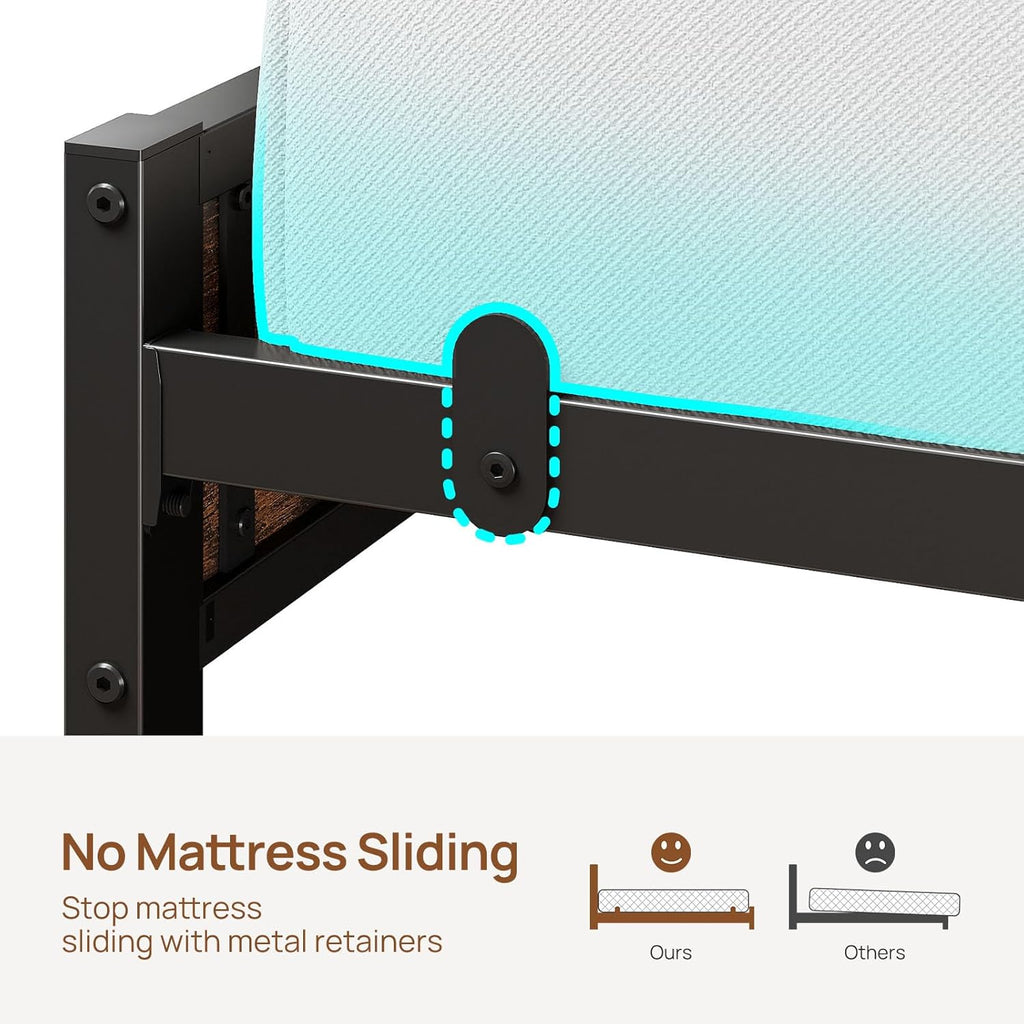 Rolanstar Bed Frame Full Size with Charging Station and LED Lights, Upholstered Storage Headboard with Drawers, Heavy Duty Metal Slats, No Box Spring Needed, Easy Assembly, Rustic Brown