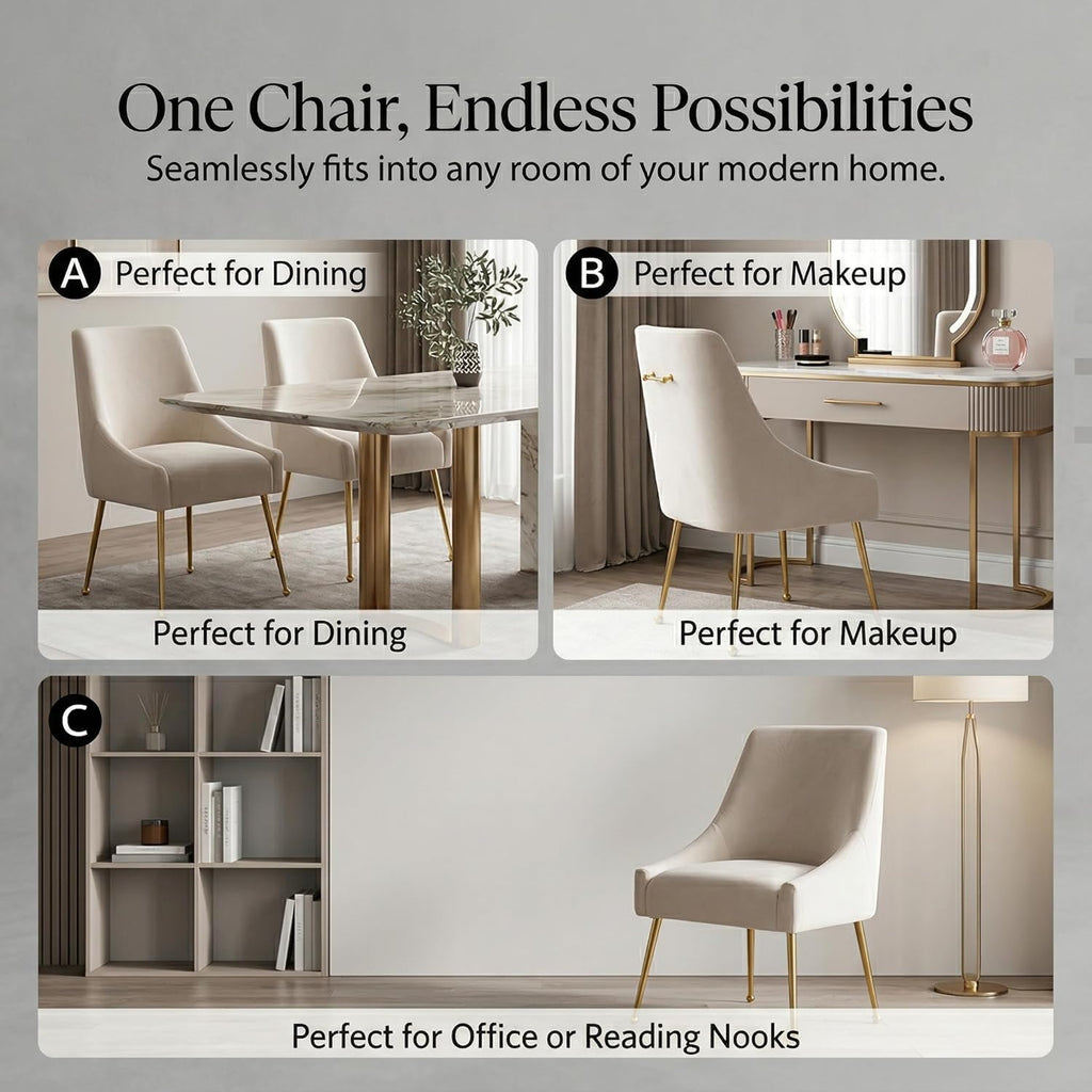 Modern Velvet Dining Chairs Set of 2, Contemporary Upholstered Furniture Collection with Polished Gold Metal Legs, Elegant Accent Chairs for Kitchen Living Room(White)