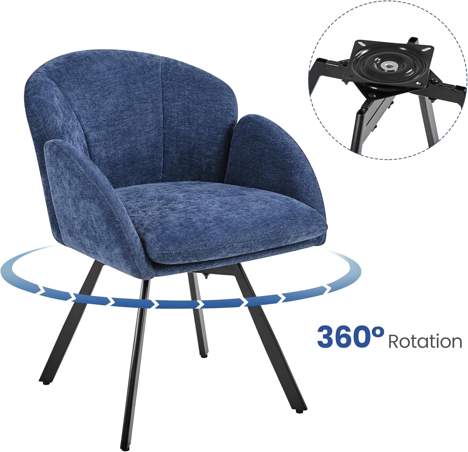 Yaheetech Swivel Accent Chair, Flower Chenille Armchair, Vanity Chair Side Chair with 360-Degree Swivel Base and Seat Cushion for Living Room/Bedroom/Home Office/Makeup, Blue, Set of 2