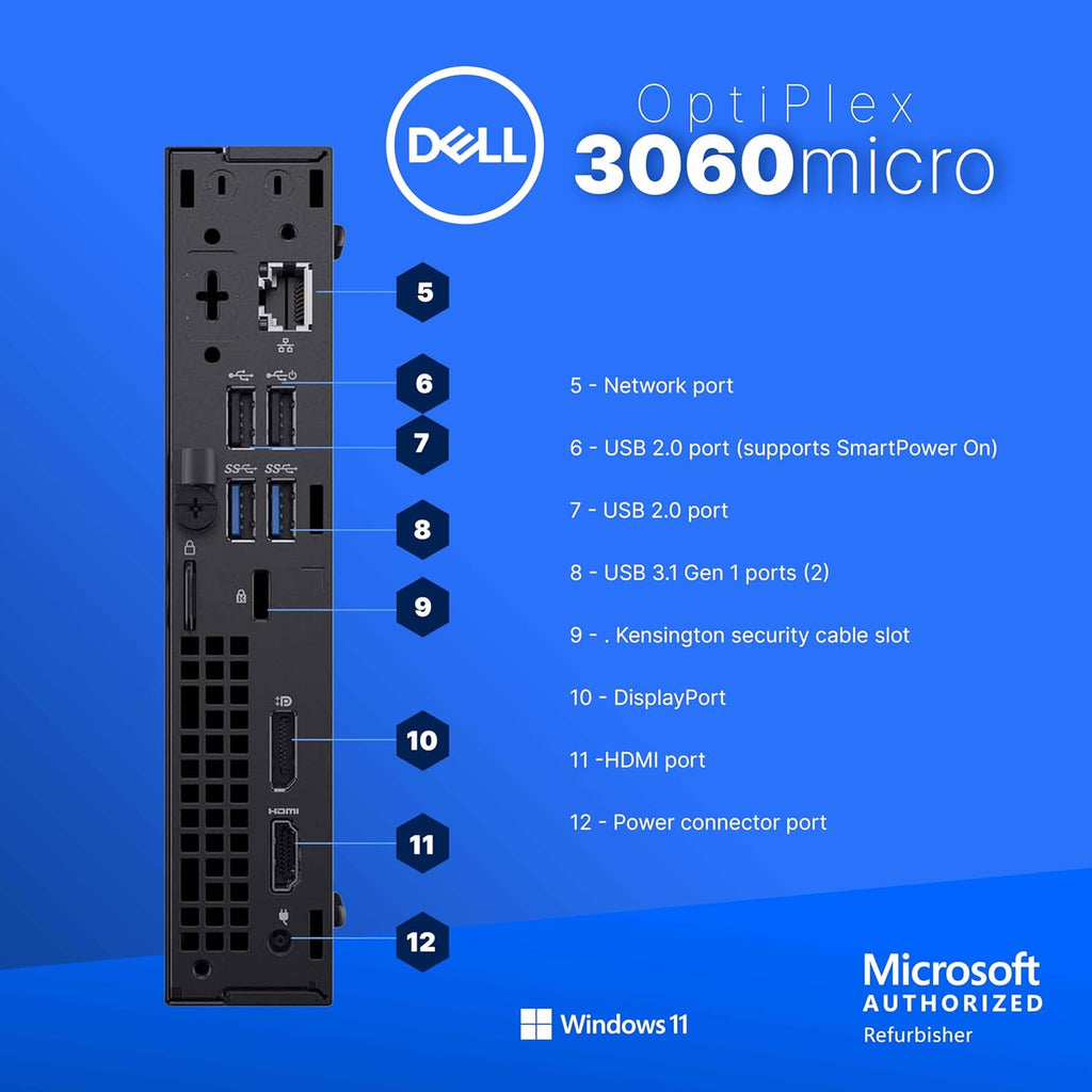 Dell Optiplex 3060 Mini PC | Windows 11 Pro | Intel i5-8500 | 16GB RAM + 500GB SSD | 5G WiFi + BT | Micro Desktop Computer | Keyboard + Mouse (Renewed)