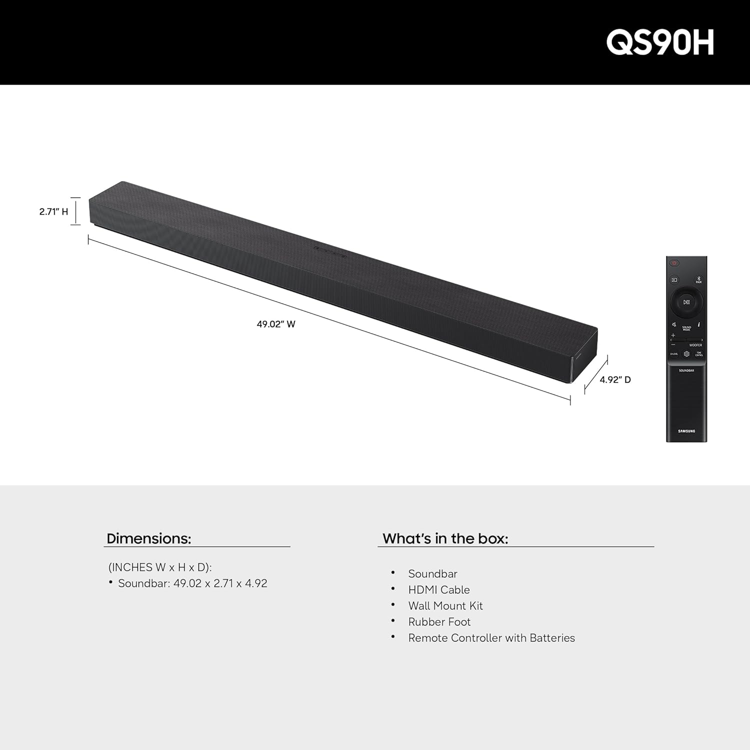 Samsung Q-Series Soundbar HW-QS90H 7.1.2ch All-in-One Soundbar w/Built-in Woofers, Wireless Dolby Atmos, Q-Symphony, Convertible Fit, SpaceFit Sound Pro, Game Mode Pro, Alexa Built-in (2026 Model)