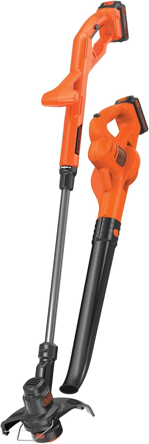 BLACK+DECKER 20V MAX Weed Eater, Edger and Sweeper Combo, Includes 2 Batteries and Charger, Cordless Electric Weed Wacker and 130 Mph Hard Surface Leaf Blower, 10 in. (LCC222)
