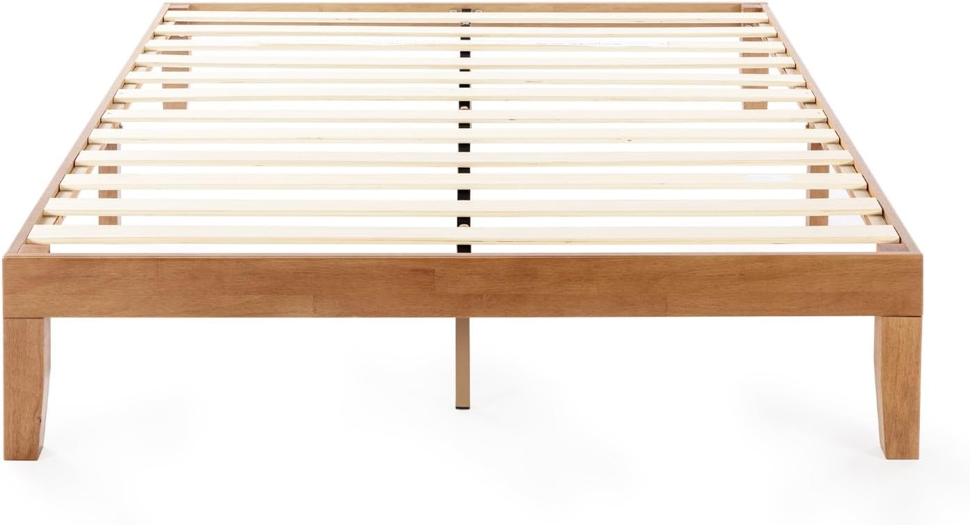 Mellow Naturalista Classic - 12 Inch Solid Wood Platform Bed with Wooden Slats, No Box Spring Needed, Easy Assembly, Queen, Pine