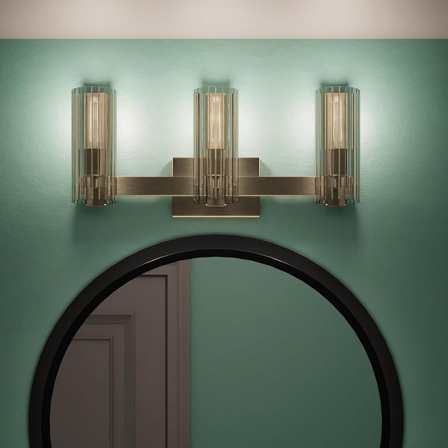 Kichler Jemsa 3-Light Bathroom Vanity Light Fixture with Clear Fluted Glass in Champagne Bronze for Modern Bathroom or Powder Room Wall Lighting (9.75 x 22.75 in), 55168CPZ