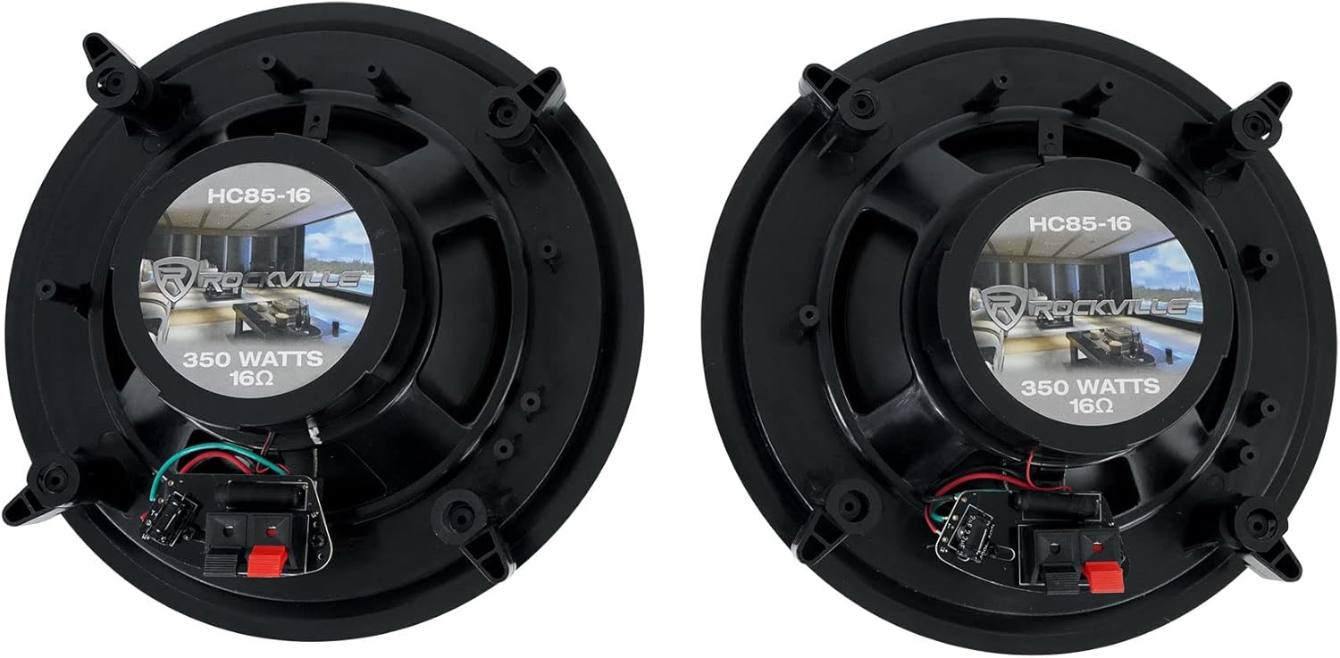 Rockville HC85-16 Black 8 in 700 Watt in-Ceiling Home Theater Speakers 16 Ohm, Aimable Tweeter, Paintable Grills, High Power, for Home Audio Systems, 6-Piece