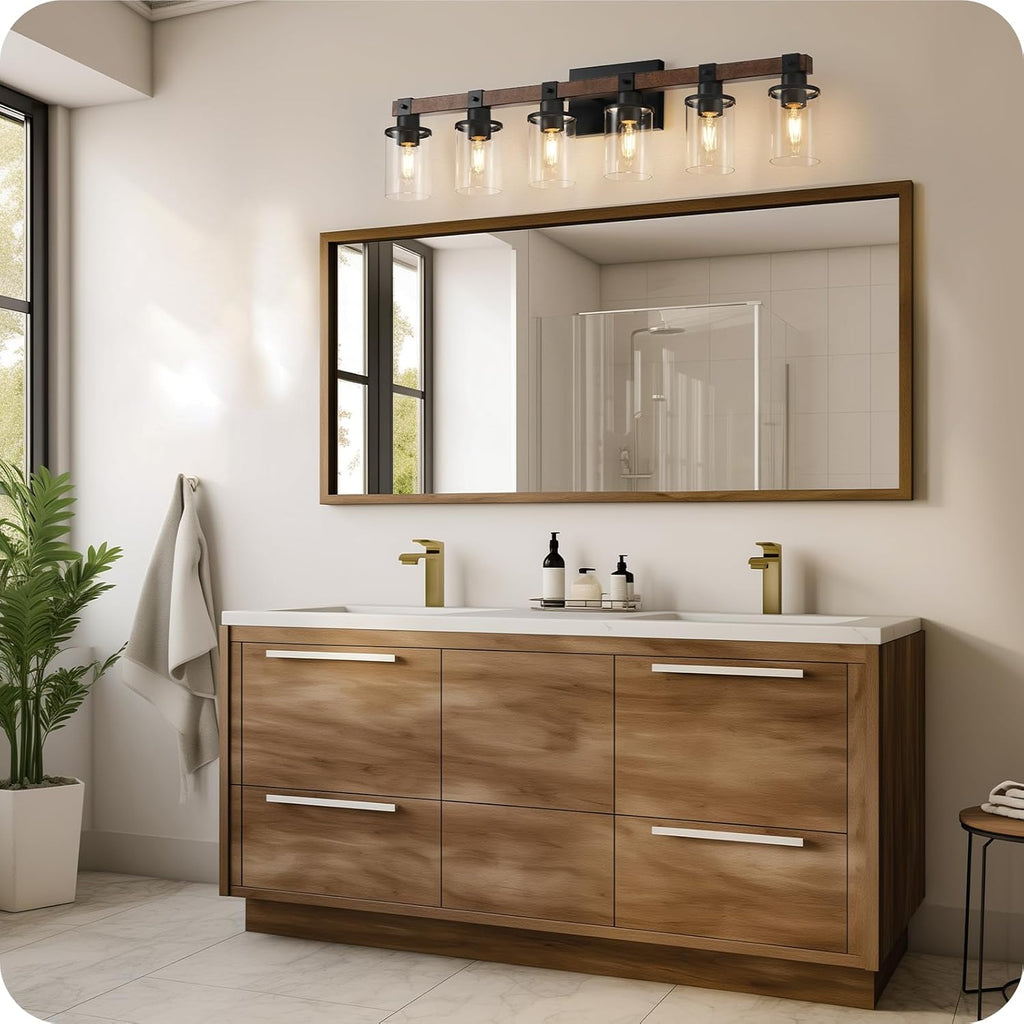 6-Light Bathroom Light Fixture, Vanity Lights for Bathroom with Glass Shade, Rustic Bathroom Light Fixtures, E26 Base F12BD05