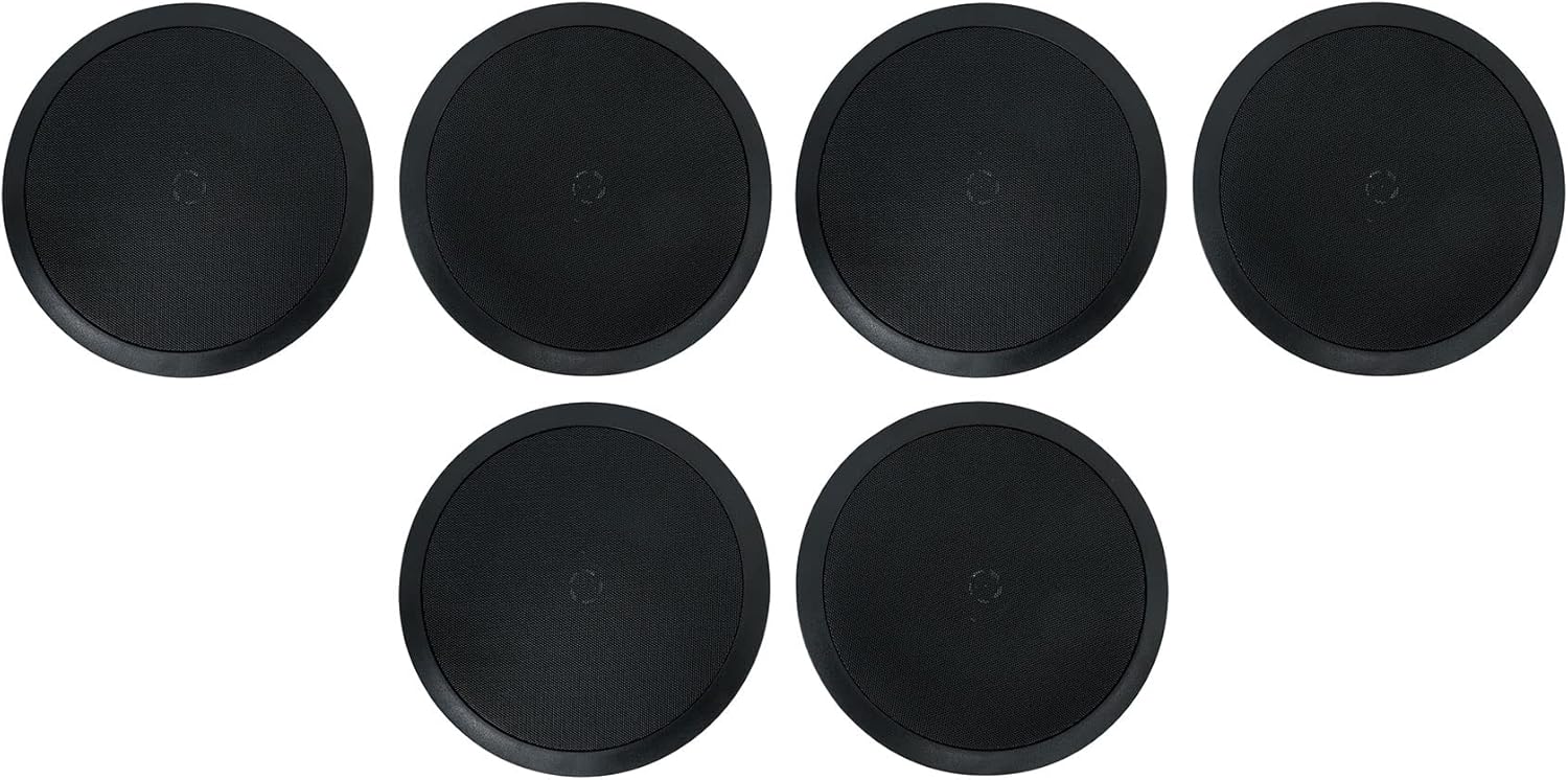 Rockville HC85-16 Black 8 in 700 Watt in-Ceiling Home Theater Speakers 16 Ohm, Aimable Tweeter, Paintable Grills, High Power, for Home Audio Systems, 6-Piece