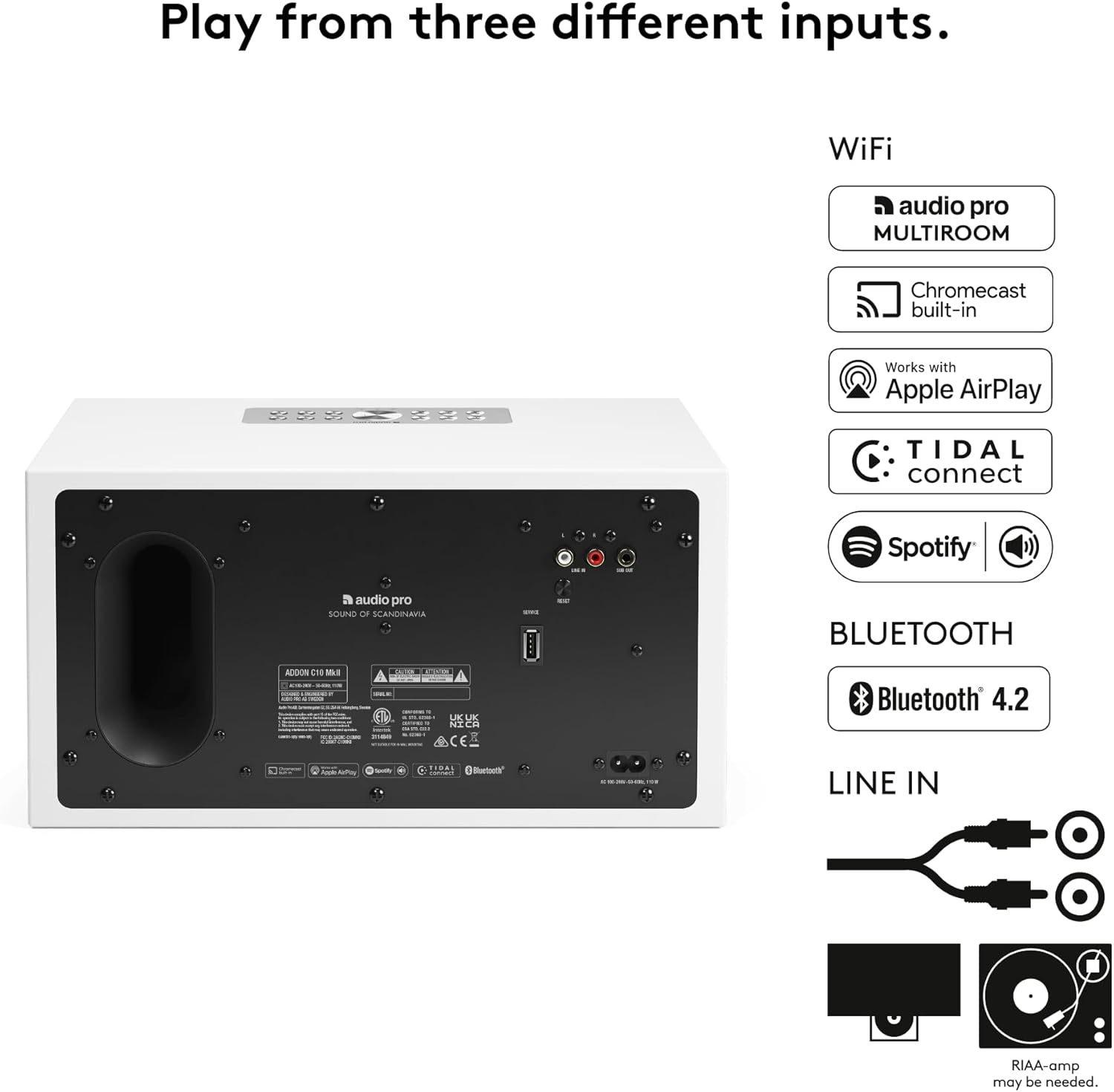 Audio Pro Addon Bluetooth Speaker - Wireless Speaker with High-Fidelity Sound - Outdoor Speakers, WiFi, AirPlay 2, Chromecast, Spotify Connect, C10 MKII, White