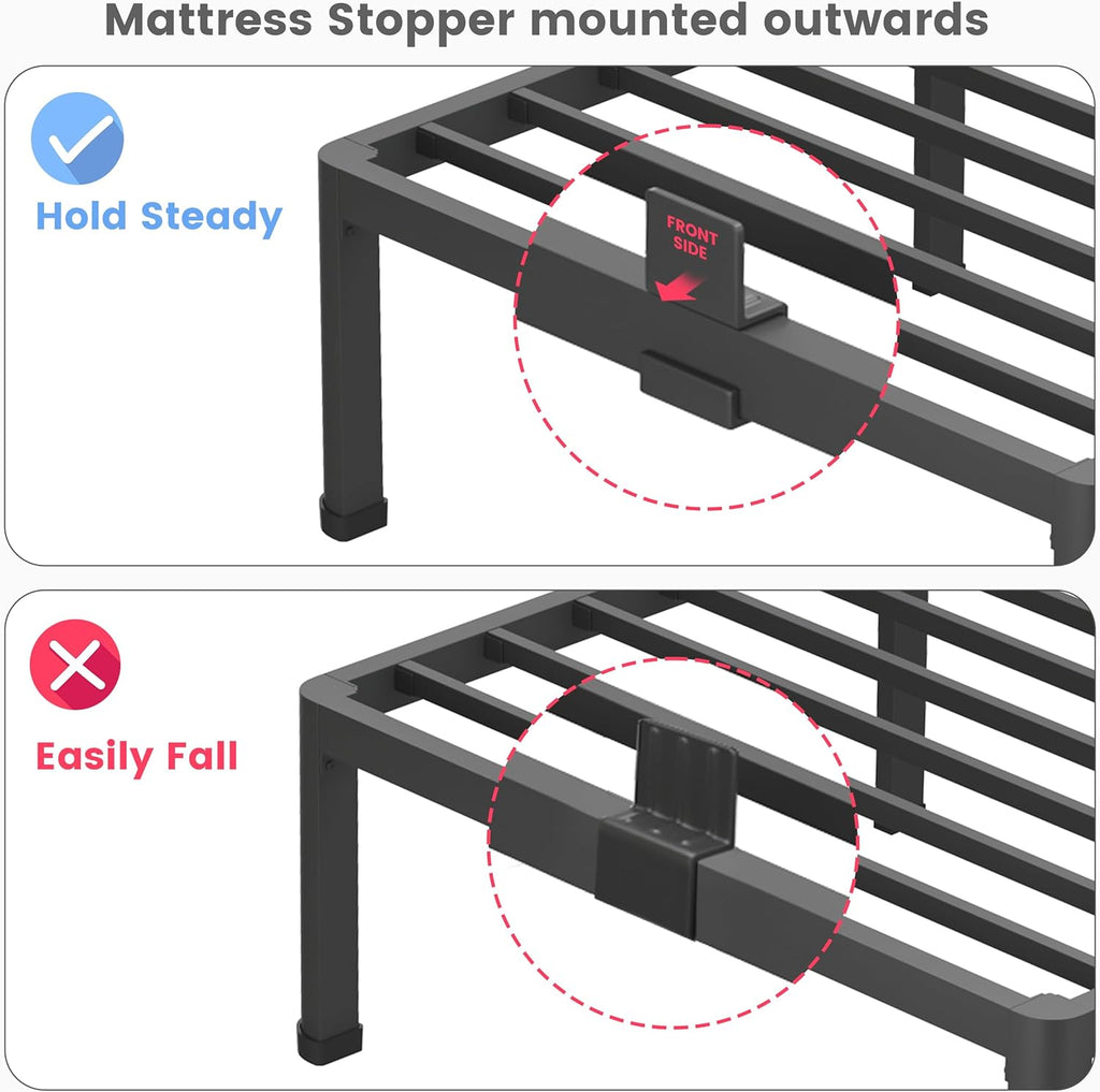 14 Inch Queen Bed Frame, Metal Platform Bed Frame with Round Corner Legs, 3500 lbs Heavy Duty Steel Slats Support, No Box Spring Needed, Noise Free, Easy Assembly, Black